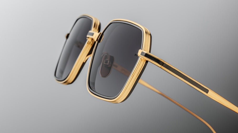 Detail of hinge craftsmanship on Jacques Marie Mage Admiral Cia, showing premium titanium build and Japanese precision.