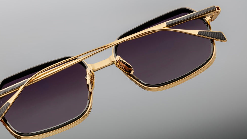 Detail of hinge craftsmanship on Jacques Marie Mage Admiral Cia, showing premium titanium build and Japanese precision.