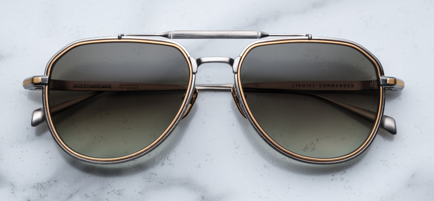 Jacques Marie Mage Commander Silver sunglasses—crafted from 100% beta titanium with dual-tone accents and 6mm titanium lens inserts