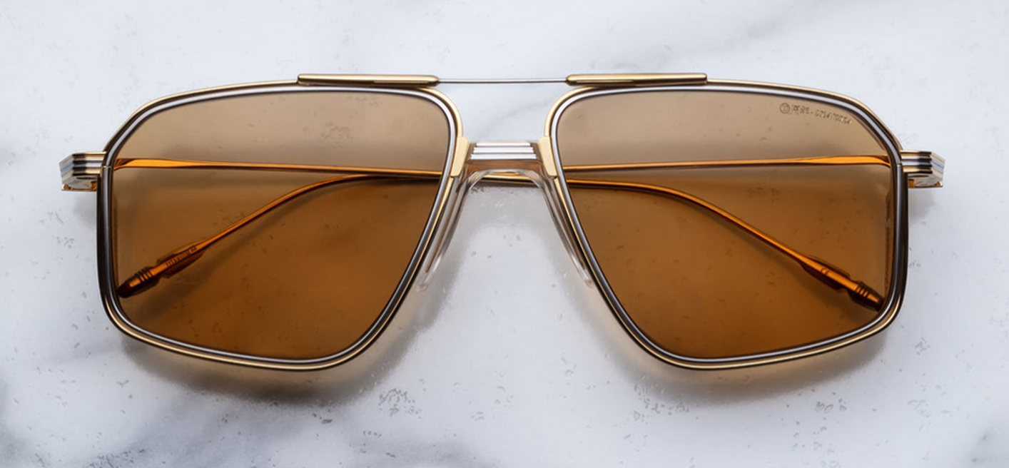 Front view of Jacques Marie Mage Hagger sunglasses from the Decade Collection Roma, showcasing the bold, rectangular acetate frame with a vintage-inspired design