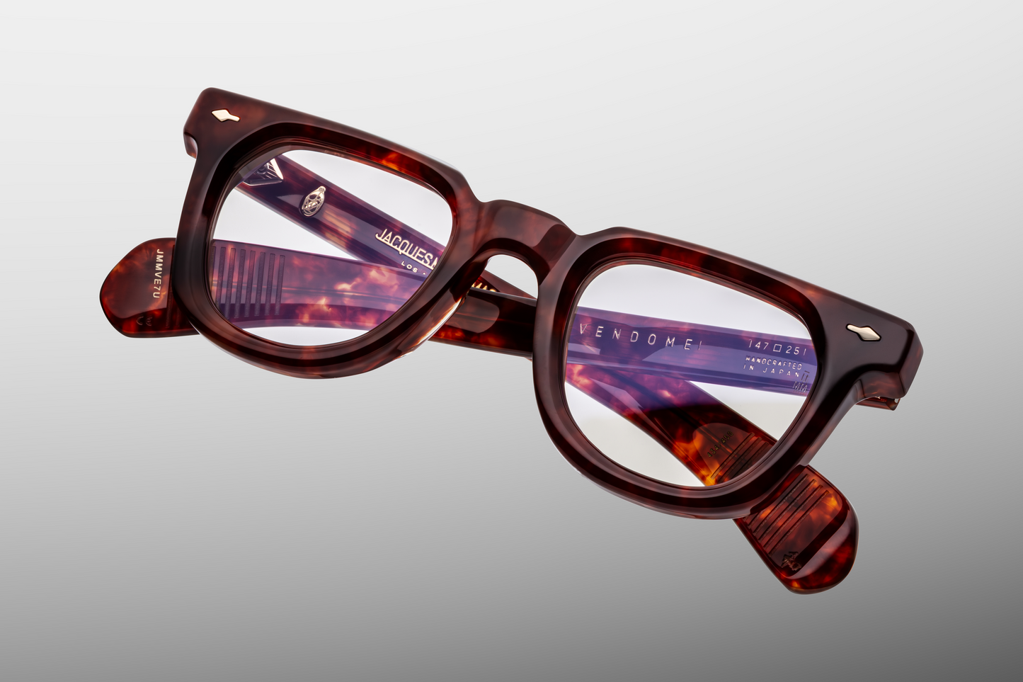 Top-down view of Vendome Breccia — broad 25 mm bridge and sharply bevelled browline in layered breccia acetate