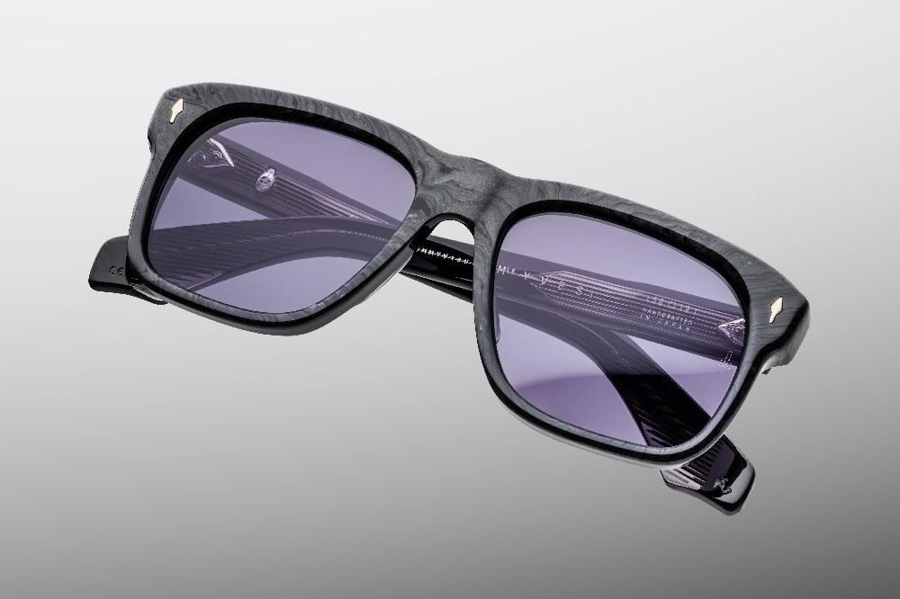 Close-up of Yves Ebony lenses — Armorlite 4-base Nimbus gray lenses with backside anti-reflective coating.”