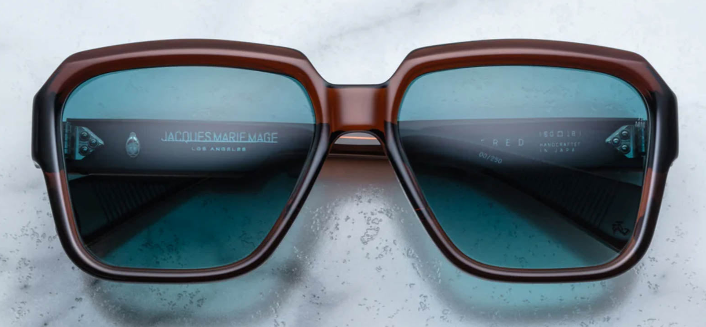 Front view of Jacques Marie Mage Alfred Hickory glasses in rich acetate, showcasing bold sculptural frame and vintage-inspired silhouette at WINK Optometrists Australia