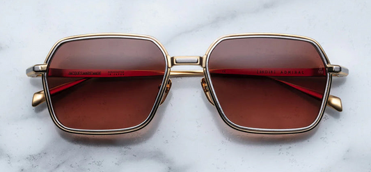 Front view of Jacques Marie Mage Admiral Roma sunglasses with bold rectangular lenses and dark titanium frame, displayed at WINK Optometrists Melbourne