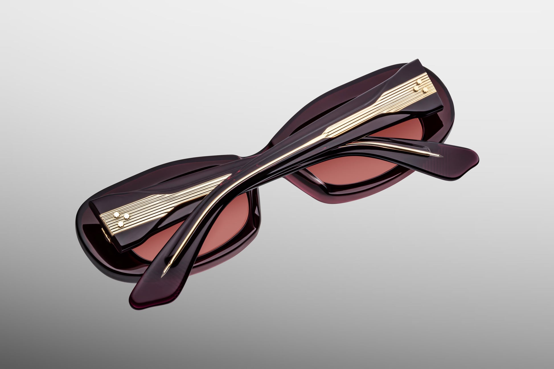 Close-up back view of Jacques Marie Mage Ann Amarena sunglasses showing inner temple engraving and exposed Cantilever wirecore
Rear detail of JMM Ann Amarena frame revealing handcrafted acetate interior and limited edition markings