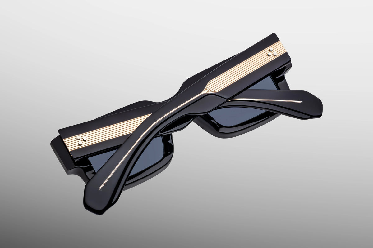 Rear view of Jacques Marie Mage Ascari Lacquer frames highlighting the 7-barrel hinge assembly.