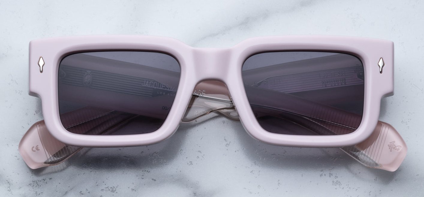 Front view of Jacques Marie Mage Ascari sunglasses in Marshmellow, featuring a bold rectangular ivory frame design, available at WINK Optometrists.