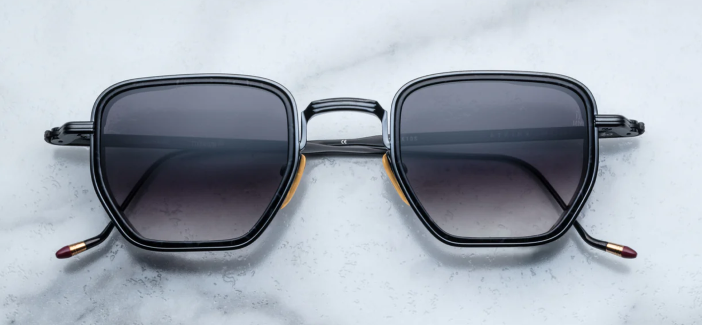 Front view of Jacques Marie Mage Atkins sunglasses in Slate, featuring a bold rectangular grey acetate frame, available at WINK Optometrists.
