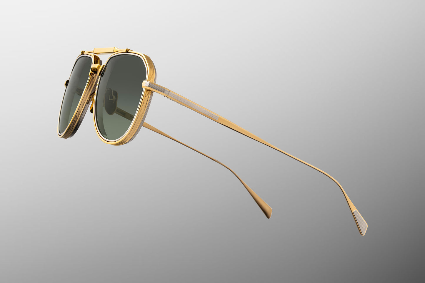 Close-up side detail of Jacques Marie Mage Commander Musket showing engraved titanium temples, hinge construction and refined finishing
Macro side view of JMM Commander Musket aviators highlighting premium hardware and lightweight metal architecture