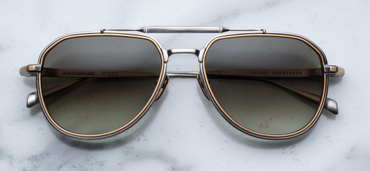 Jacques Marie Mage Commander Silver sunglasses—crafted from 100% beta titanium with dual-tone accents and 6mm titanium lens inserts