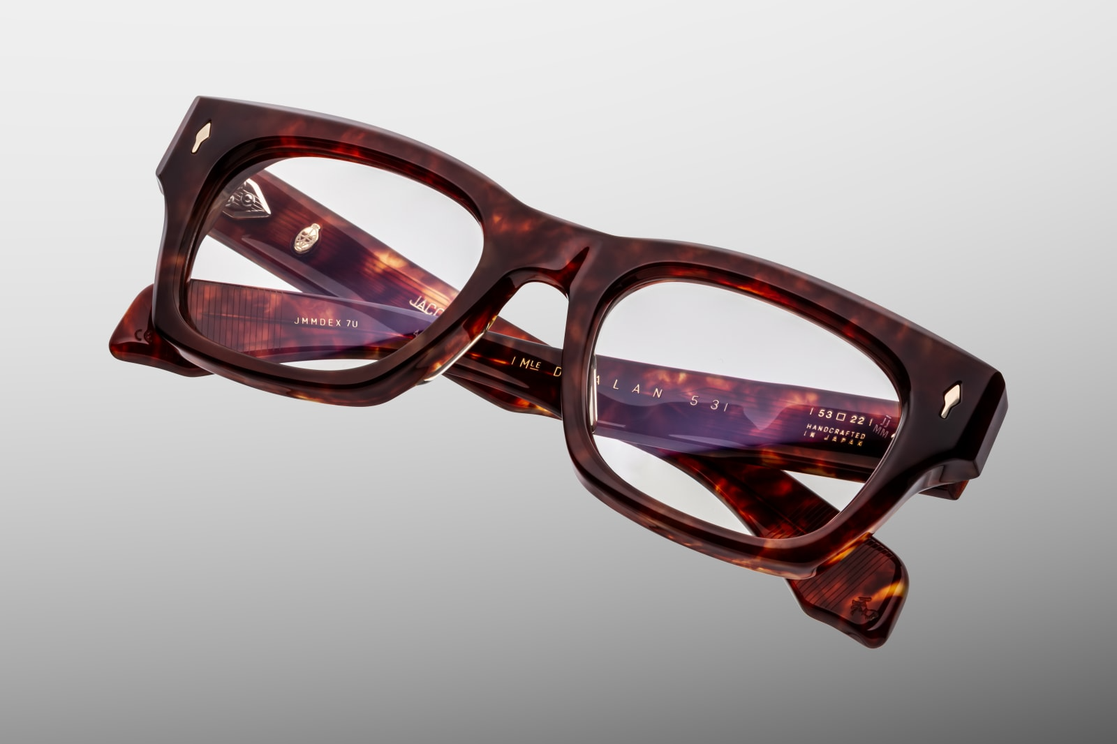 Top view of Jacques Marie Mage Dealan 53 Breccia optical frames showing medium size build, smooth acetate edges and handcrafted Japanese construction — available at WINK Optometrists Australia