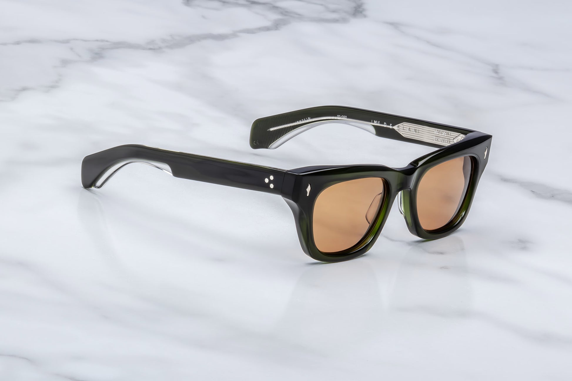 Jacques Marie Mage Dealan 50 Borneo sunglasses side profile showing thick green acetate temples, exposed wirecore and handcrafted luxury construction
