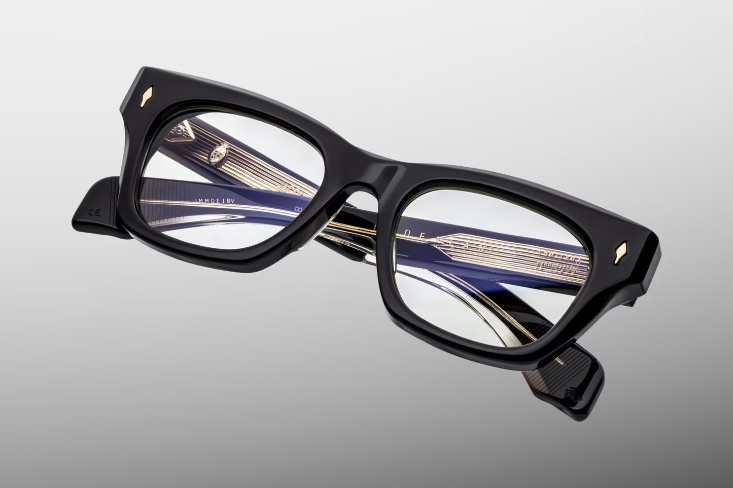Top view of Jacques Marie Mage Dealan Venom optical RX glasses showing bold frame thickness and handcrafted acetate structure