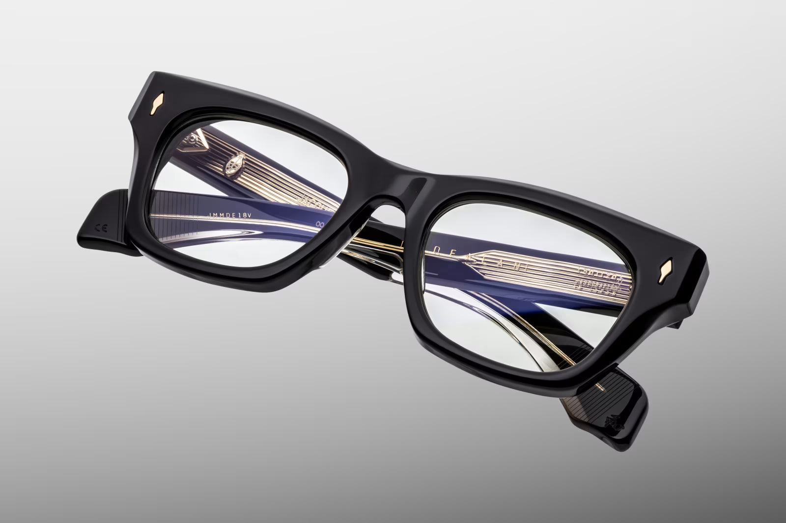 Top view of Jacques Marie Mage Dealan Venom optical RX glasses showing bold frame thickness and handcrafted acetate structure