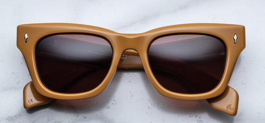 Jacques Marie Mage Dealan in Sienne.  A tribute to Bob Dylan's one pair of iconic, black, cat-eyed spectacles., 60s-inspired square acetate with exposed silver wire-core temples