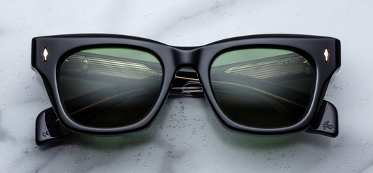 Jacques Marie Mage Dealan sunglasses in Venom front view – bold square green acetate frame with tinted lenses and signature arrowhead rivets – available at Wink Optometrists