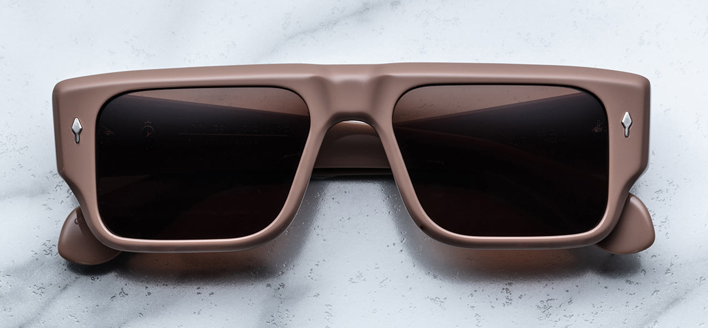 Front view of Jacques Marie Mage Devoto Porter sunglasses – brown 9 mm cured cellulose acetate frame with sienna‑brown CR39 lenses, bold rectangular shape, strict brow‑line