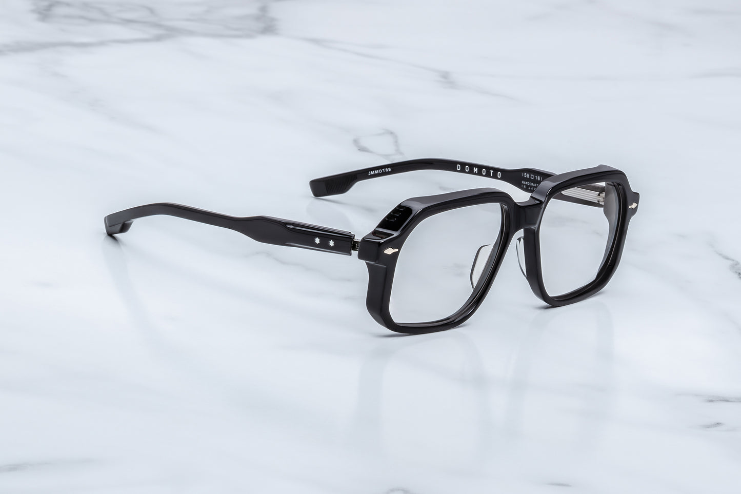 Jacques Marie Mage Domoto black optical frame side view showing thick acetate temples and exposed wire core detail