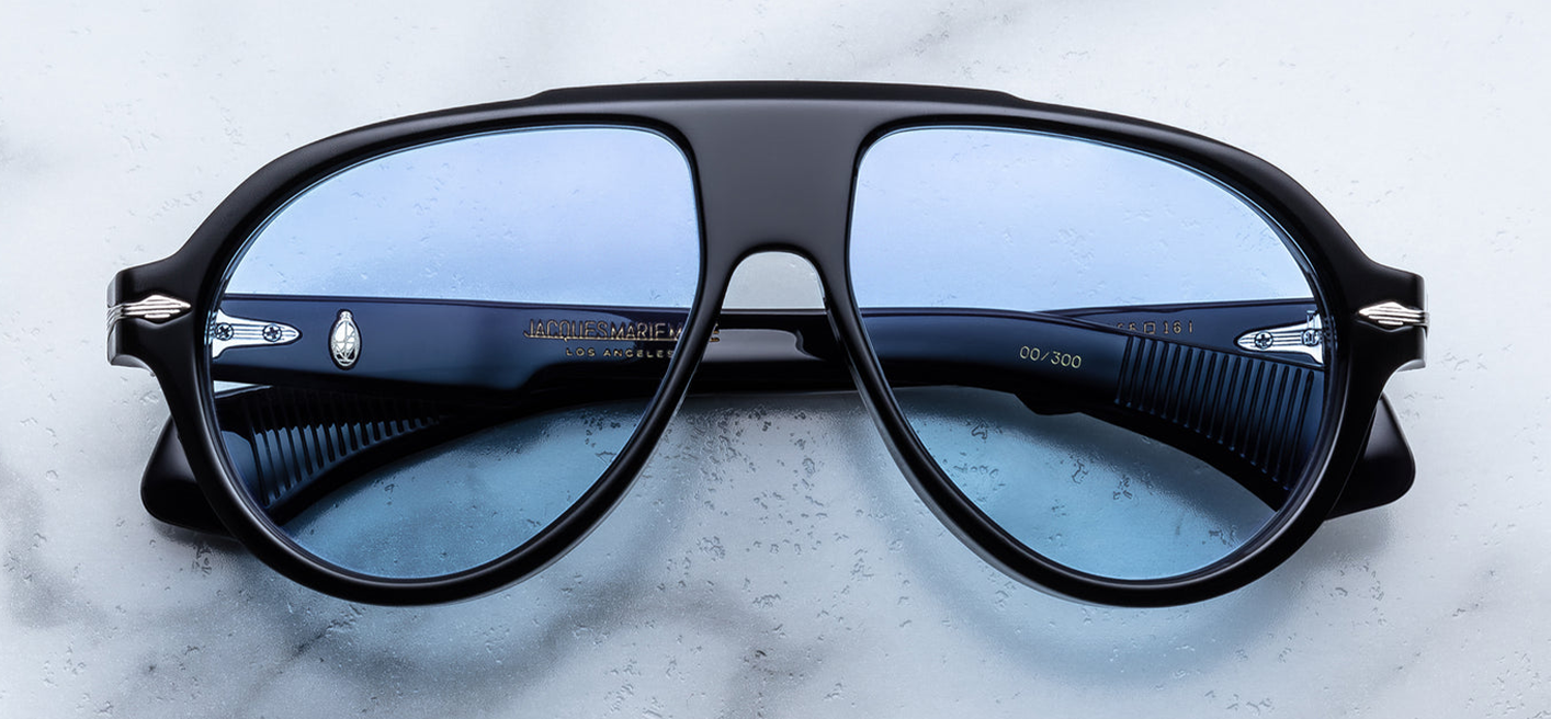 Jacques Marie Mage Donnybrooke sunglasses in Obscure aviator frame front view with bold sculptural brow and tinted lenses – available at WINK Optometrists.