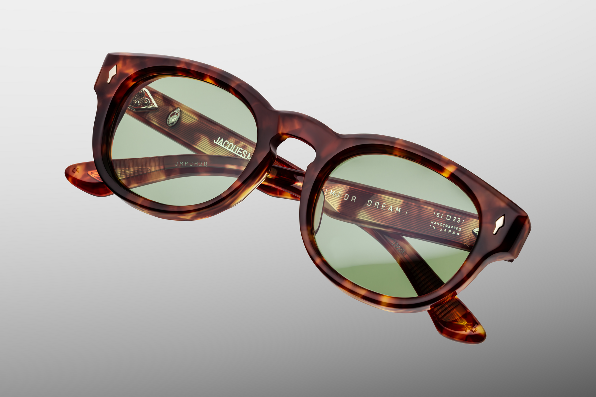 Top-down view of Dr. Dream Baltic — keyhole bridge, gently sloping browline, and bevelled edges of the translucent Baltic acetate frame