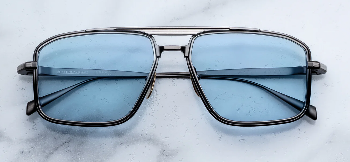 Jacques Marie Mage Earl Antique Silver sunglasses front view, titanium navigator frame in antique silver with gradient CR39 lenses and 1970s inspired design