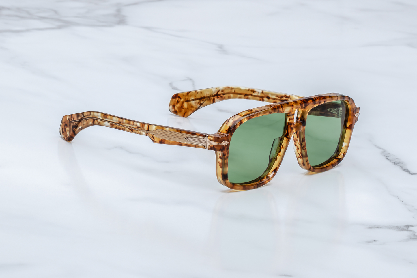 Jacques Marie Mage Elkhart Vintage Tort sunglasses three-quarter angle highlighting tortoiseshell acetate and architectural navigator silhouette – available at WINK Optometrists.