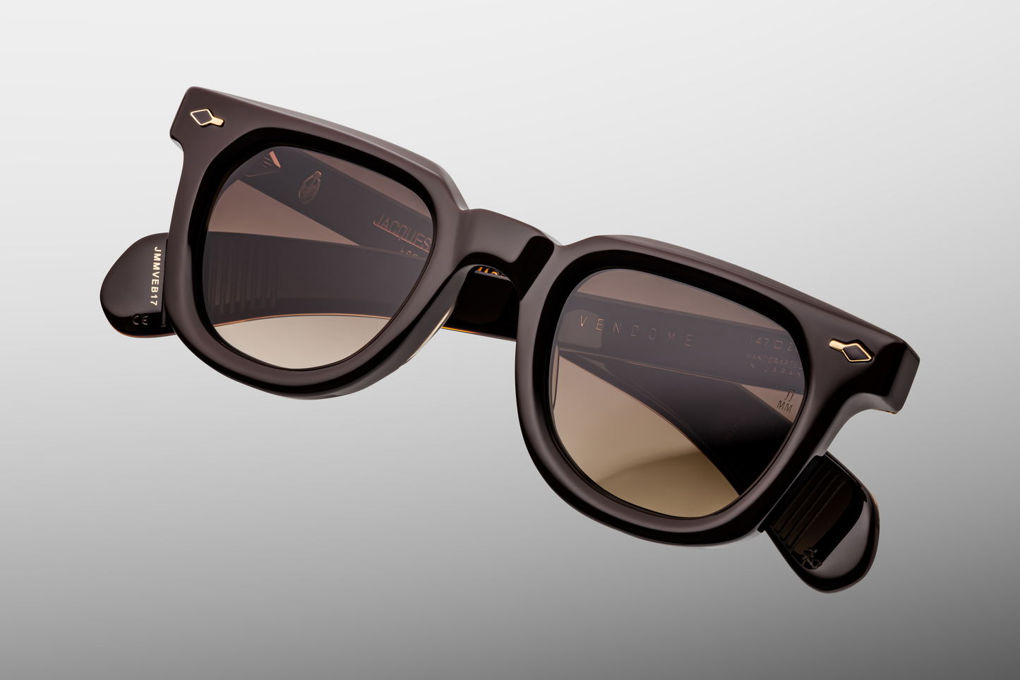 Top-down view of Vendome Grenache — broad 25 mm bridge, clean angular browline, and the elegant bevel cuts of the grenache acetate.