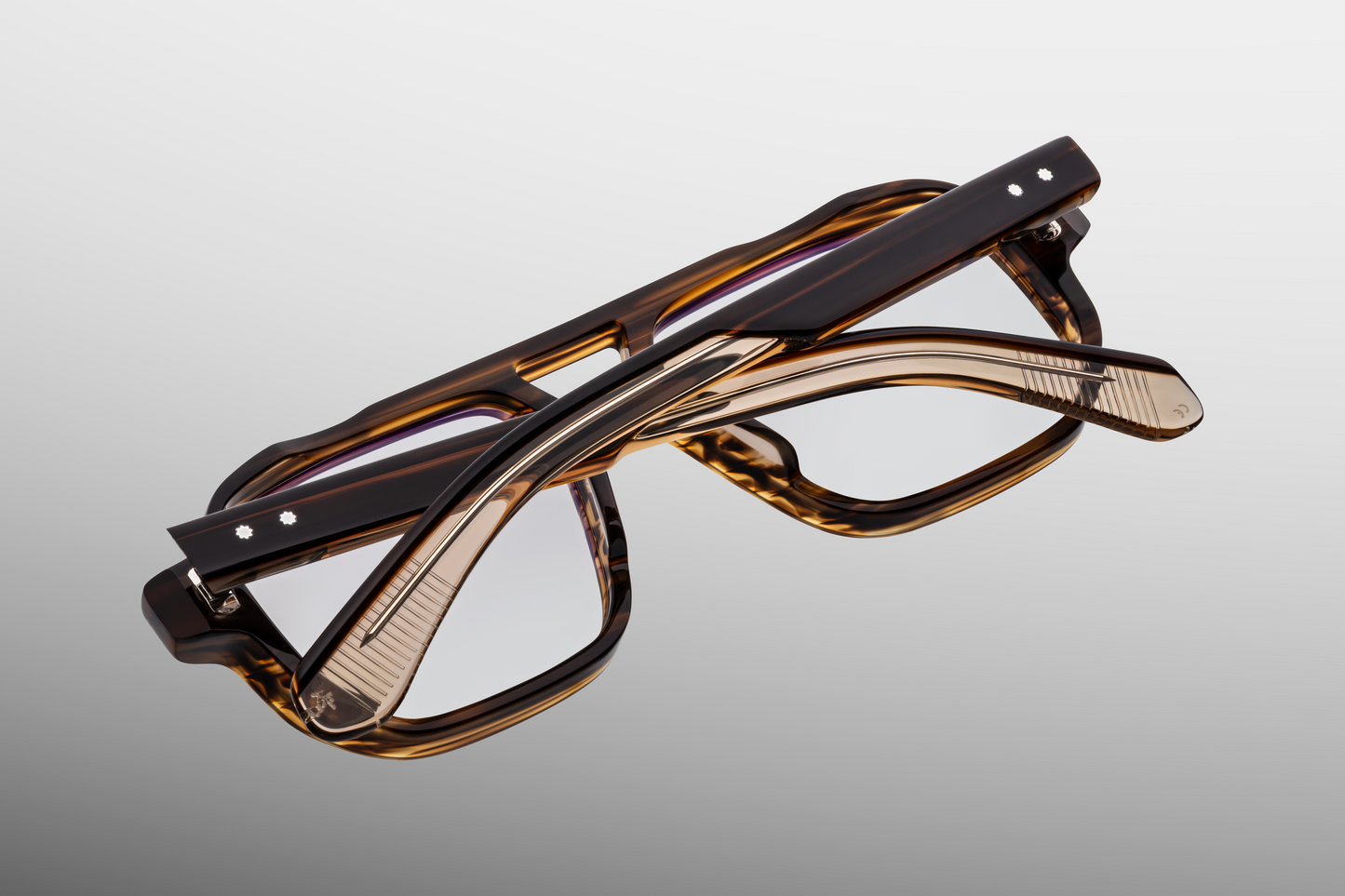 Rear view of Jacques Marie Mage Evans Hazel eyeglasses showing clean tortoise acetate back, visible double‑nose‑bridge structure, exposed inner wirecore, and limited‑edition batch of 450 pieces