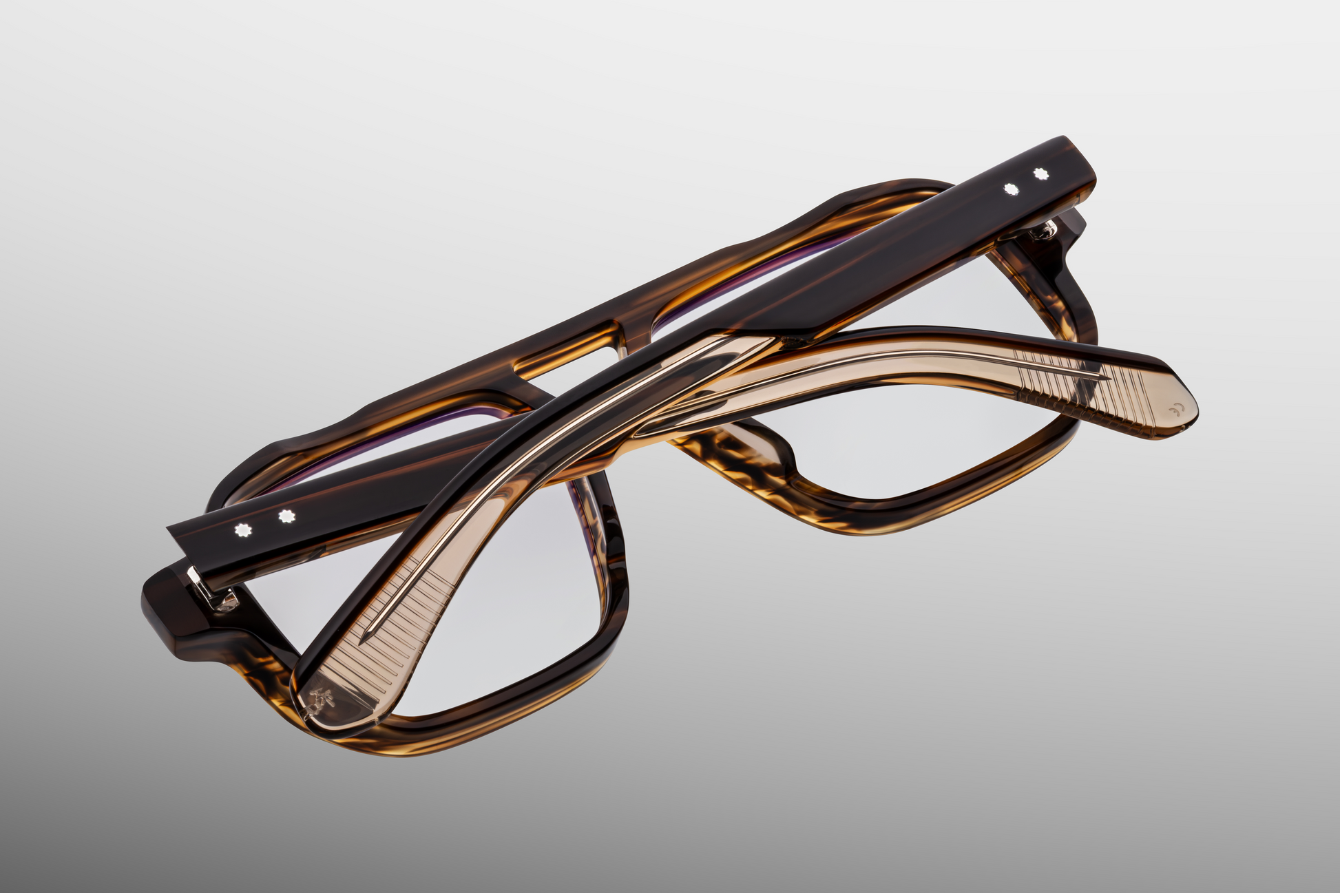 Rear view of Jacques Marie Mage Evans Hazel eyeglasses showing clean tortoise acetate back, visible double‑nose‑bridge structure, exposed inner wirecore, and limited‑edition batch of 450 pieces