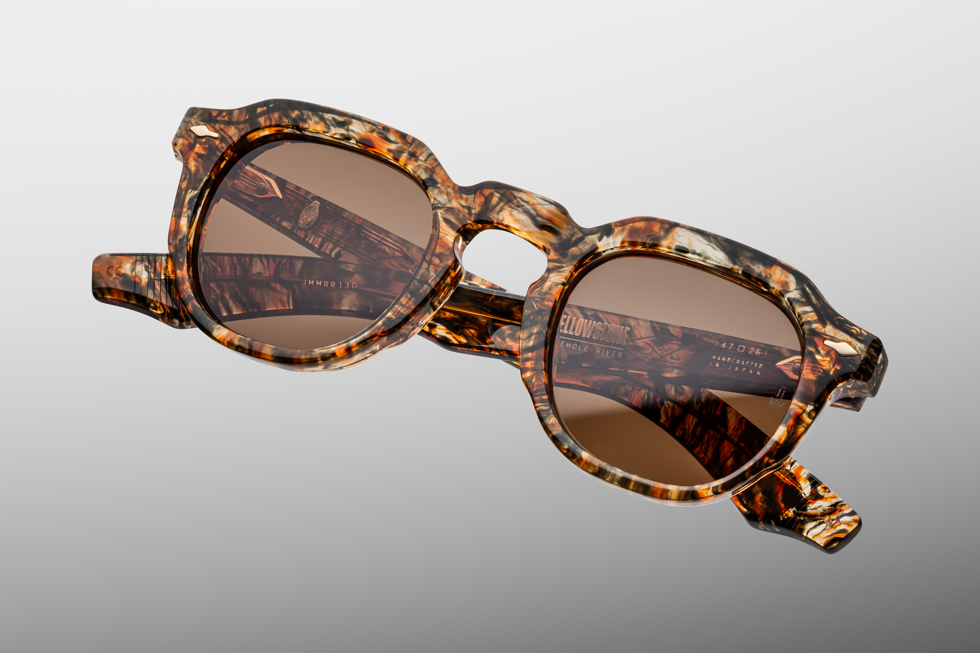 Close-up of Carab brown lenses on Firehole River glasses, highlighting their rich hue and clarity