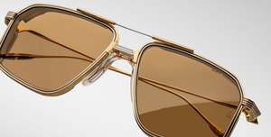 Close-up of the frame front of Jacques Marie Mage Hagger Roma sunglasses, focusing on the keyhole bridge and finely crafted acetate construction