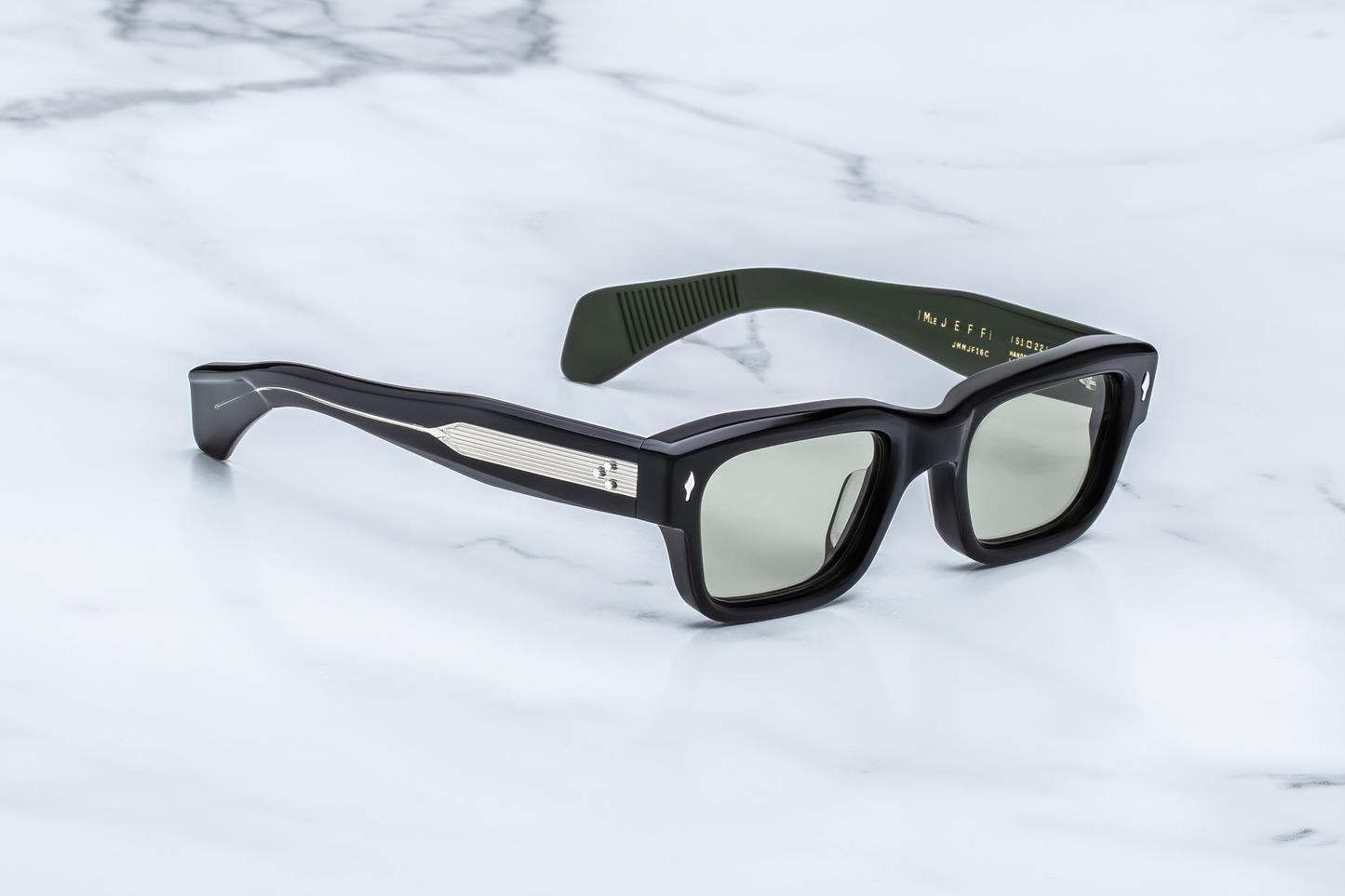 Jacques Marie Mage Jeff Cobra sunglasses three-quarter angle highlighting sculptural rectangular silhouette and premium Japanese acetate – available at WINK Optometrists.