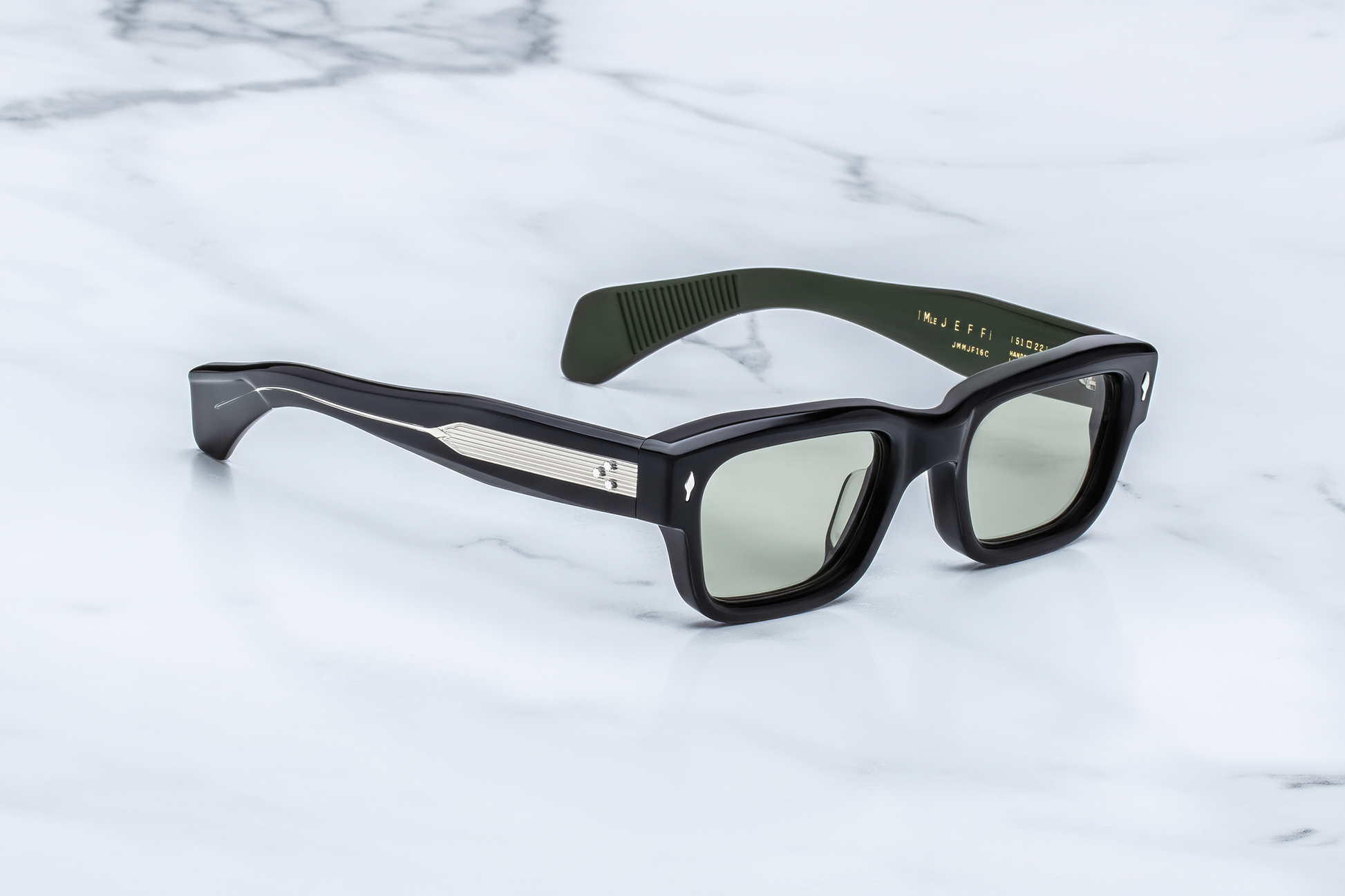 Jacques Marie Mage Jeff Cobra sunglasses three-quarter angle highlighting sculptural rectangular silhouette and premium Japanese acetate – available at WINK Optometrists.