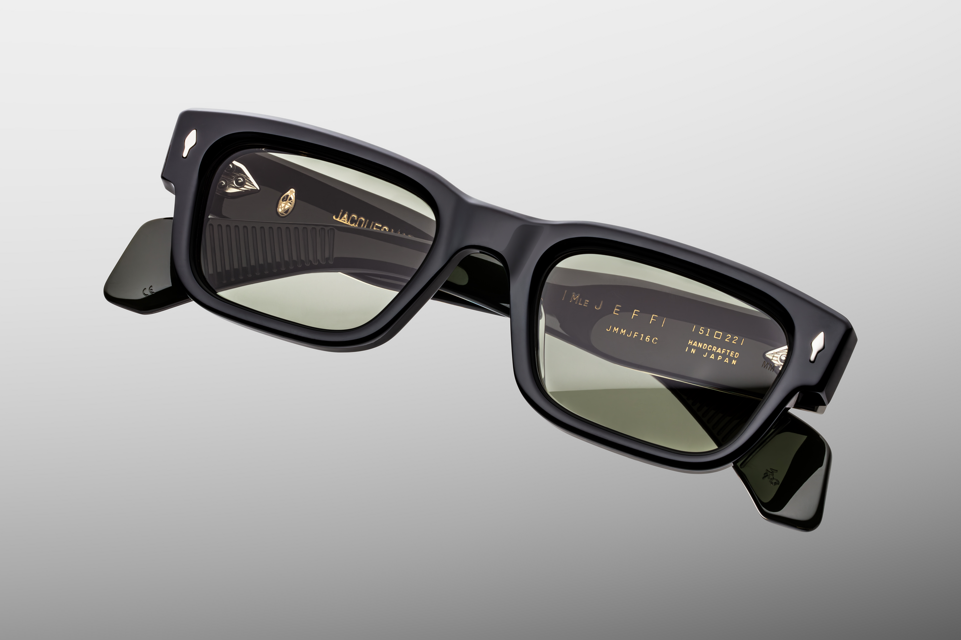 Top view of Jacques Marie Mage Jeff Cobra sunglasses showing strong sculptural brow line and architectural rectangular frame – available at WINK Optometrists.