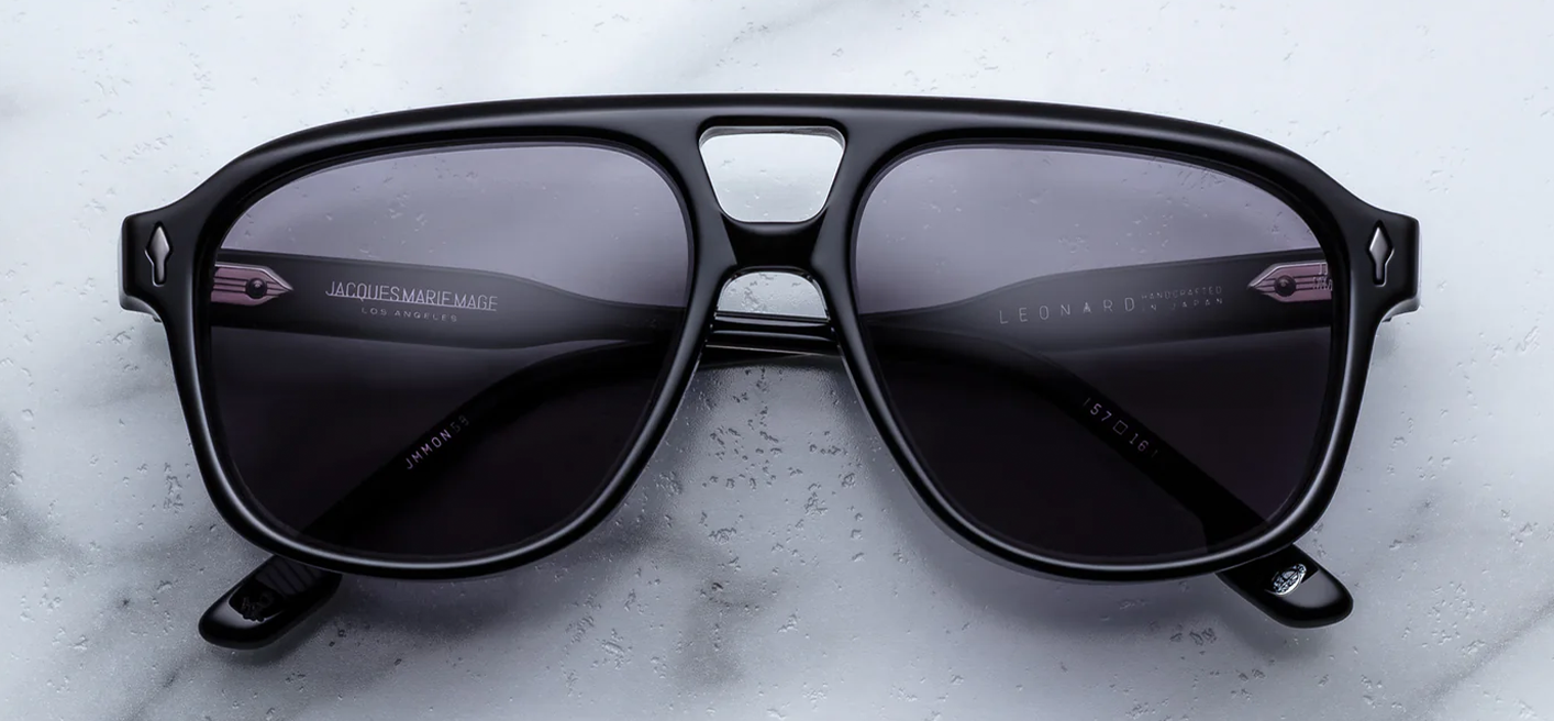 Jacques Marie Mage Leonard Raven sunglasses front view featuring a black navigator frame, double bridge design and grey gradient lenses