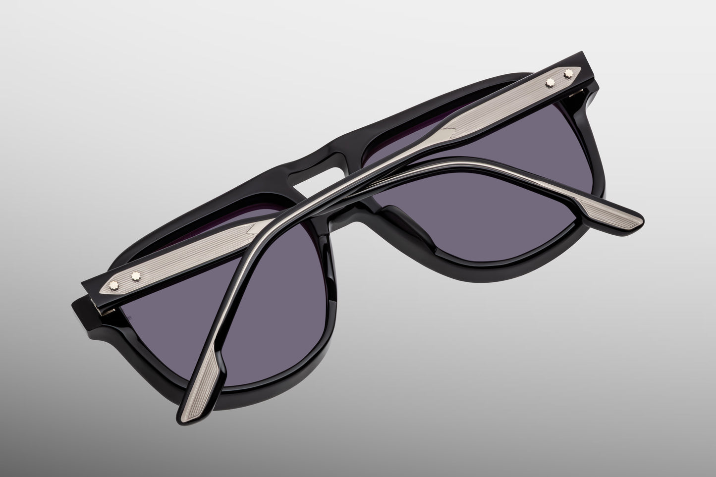Jacques Marie Mage Leonard Raven sunglasses rear view highlighting handcrafted black acetate construction, sculpted temples and artisan finishing
