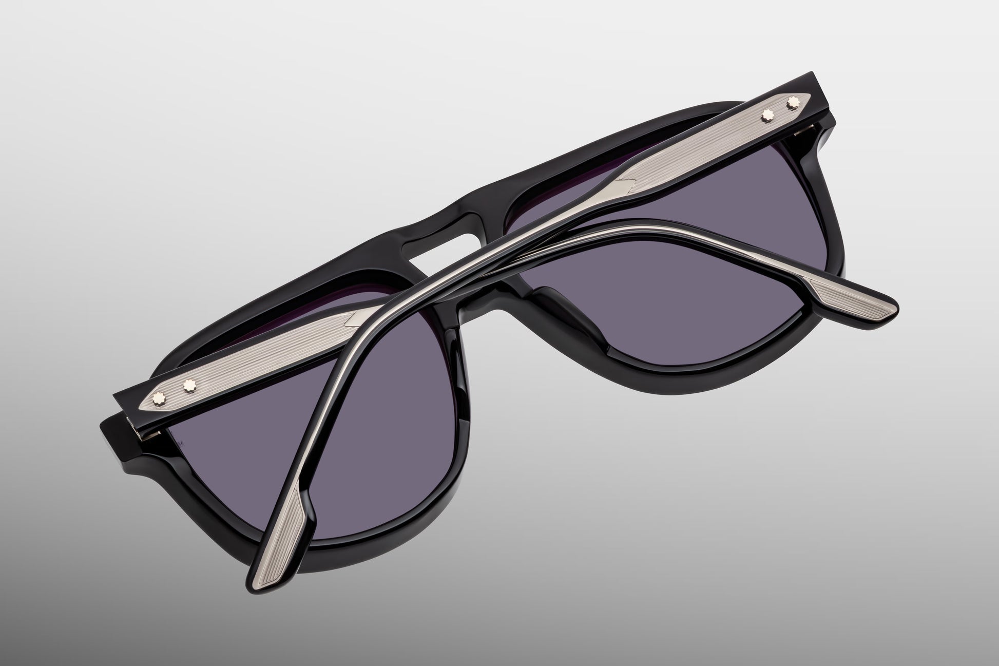 Jacques Marie Mage Leonard Raven sunglasses rear view highlighting handcrafted black acetate construction, sculpted temples and artisan finishing