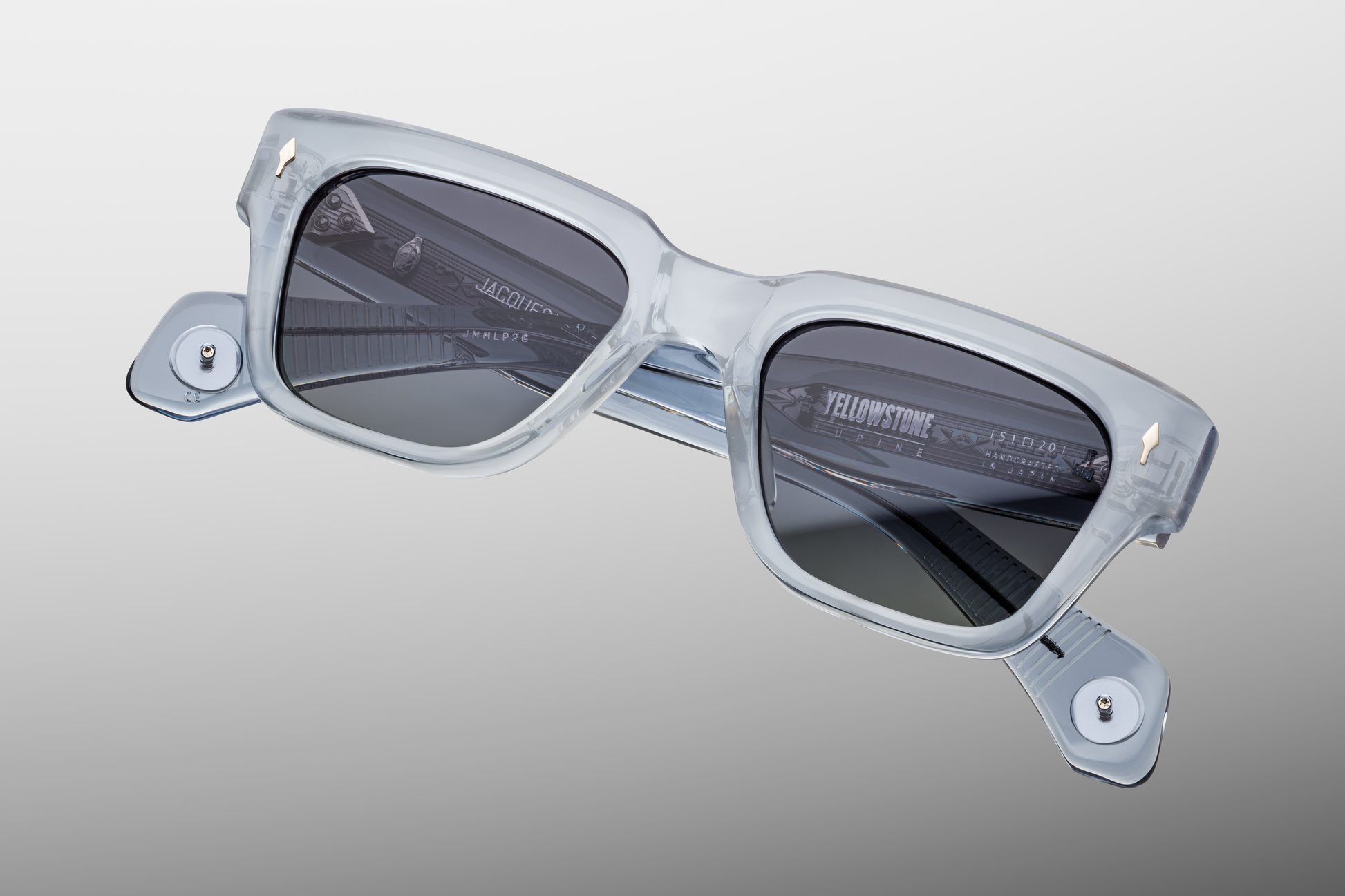 Close-up of gradient Wonder gray lenses on Lupine Storm spectacles, highlighting their clarity and subtle tint.