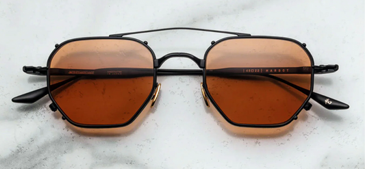 Front of the Marbot Black — octagonal double‑wire rim in matte black beta‑titanium, with a bold architectural double bridge and copper‑tinted CR39 lenses