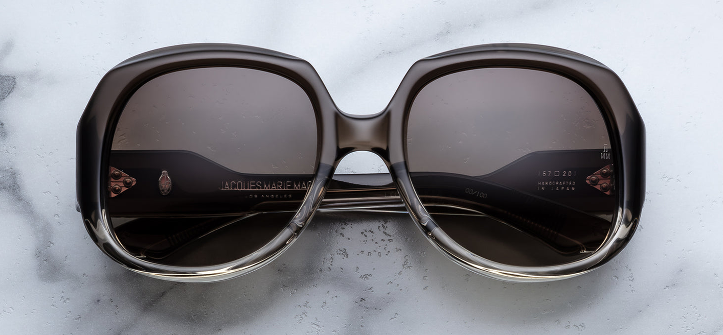JMM Ocean Child Smoke Fade — late‑70s square-rounded John & Yoko frame in polished gray-fade plant-based acetate with gradient triple‑smoke lenses