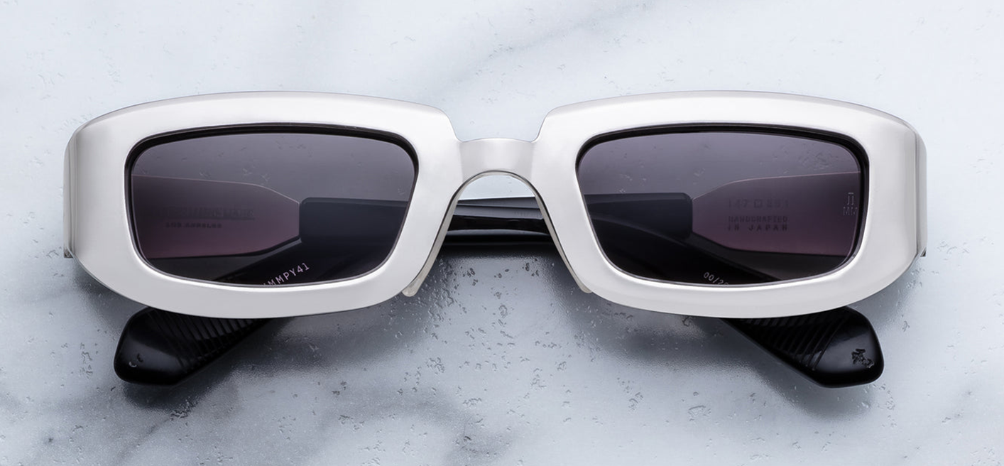 Jacques Marie Mage Ryder sunglasses in Silver front view – luxury aviator style frame with silver titanium construction and tinted lenses – available at Wink Optometrists