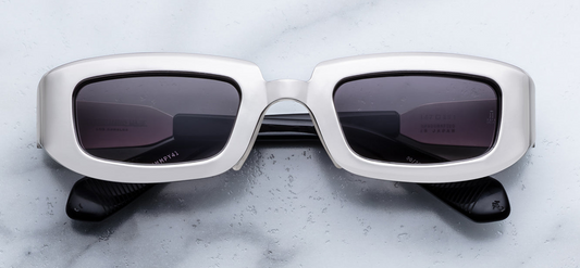 Jacques Marie Mage Ryder sunglasses in Silver front view – luxury aviator style frame with silver titanium construction and tinted lenses – available at Wink Optometrists