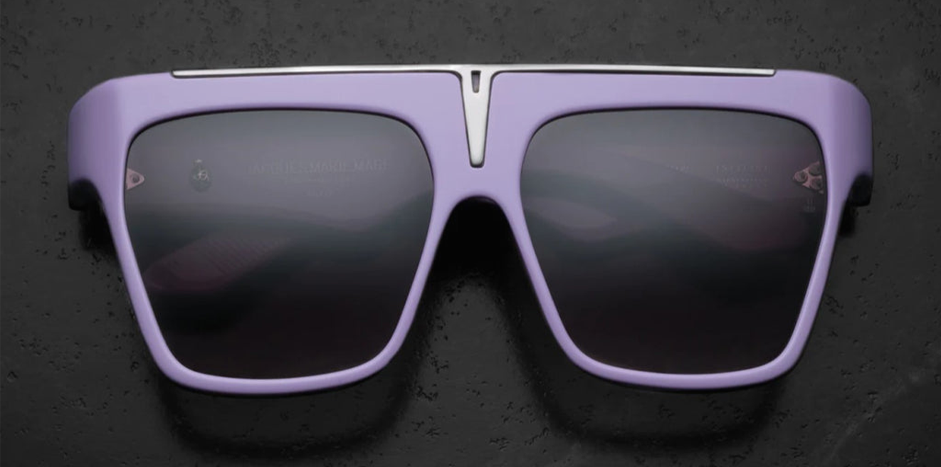 Front view of JMM Selini in lavender — strong square navigator frame in lilac cured acetate with wine-gradient CR39 lenses