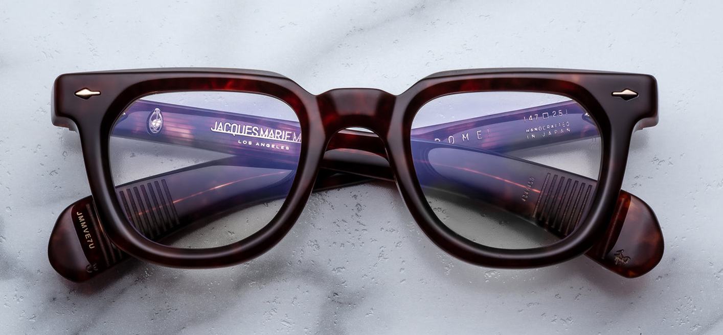 JMM Vendome Breccia RX — Wellington frame in rich brown-red breccia acetate with light-gold arrowhead front pins
