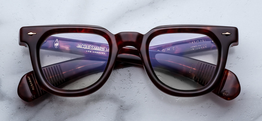 JMM Vendome Breccia RX — Wellington frame in rich brown-red breccia acetate with light-gold arrowhead front pins