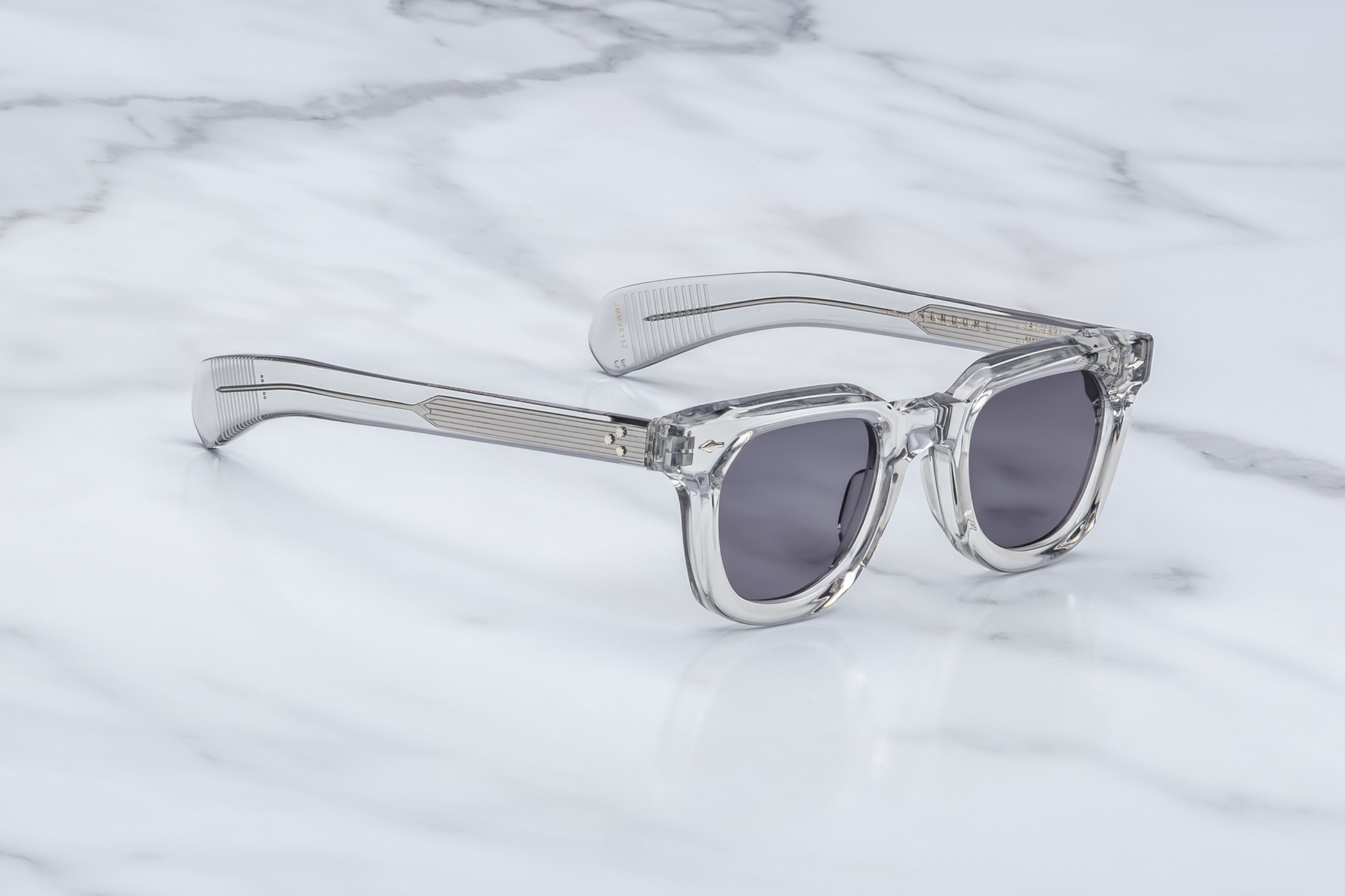 Side profile of Vendome Sulfur — layered acetate temple showing exposed silver wire‑core and paddle temple design