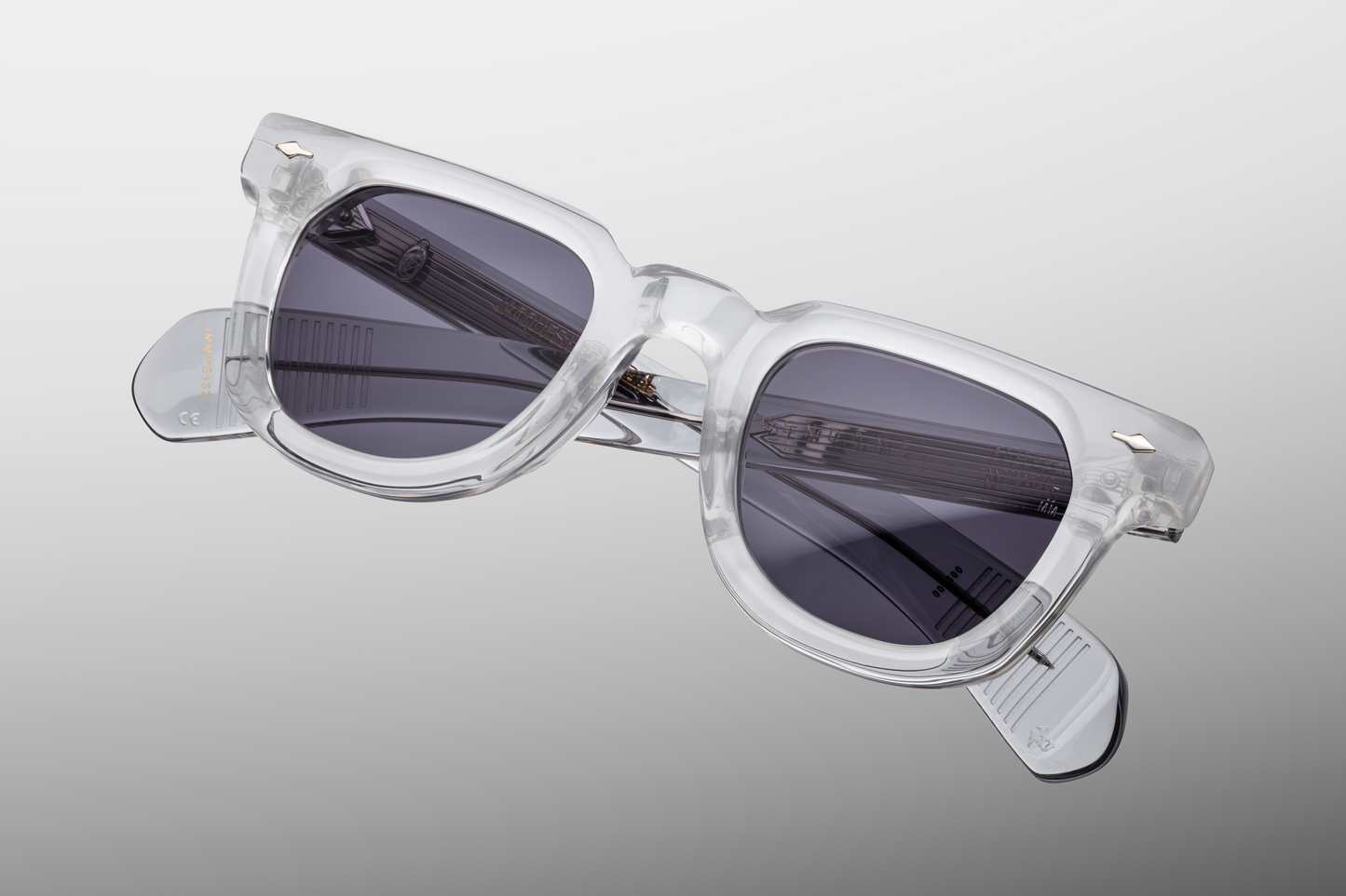 Top-down view of Vendome Sulfur — broad 25 mm bridge and crisp bevel cutting in the grey acetate