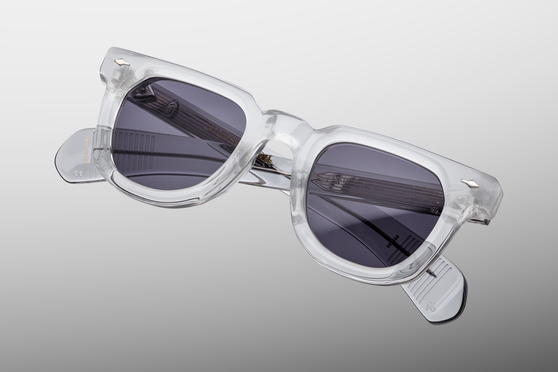 Top-down view of Vendome Sulfur — broad 25 mm bridge and crisp bevel cutting in the grey acetate