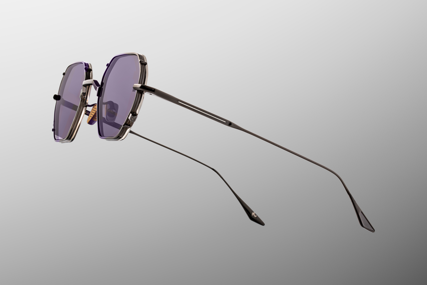 Close up temple detail of Jacques Marie Mage Verlaine Corbeau sunglasses showing engraved wire core and premium acetate temple design – available at Wink Optometrists