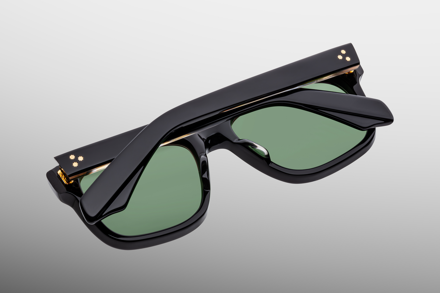 Interior of Yves Venom — showing the inside of the temples, gold hairline-engraved wire-core, gold 7-barrel hinge, and polished acetate finish.